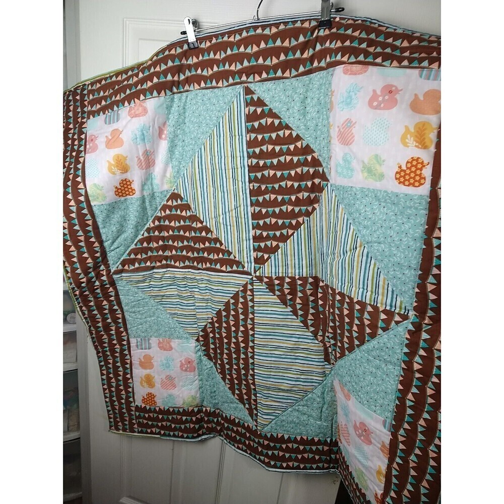 New Handmade Ducks Unisex Pinwheel Baby Blanket. 38.5" X 39"